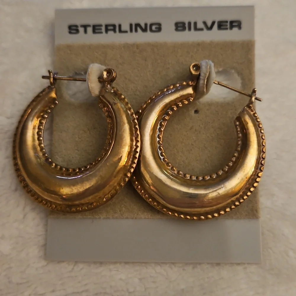 Vintage 1980s Sterling Silver Puff Creole Hoop Huggie Earrings